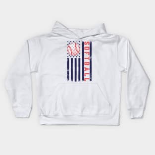 Softball American Flag Kids Hoodie